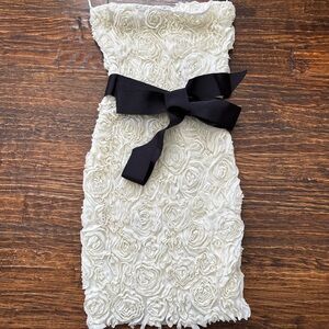 Zara Cream Strapless Dress with Black Bow